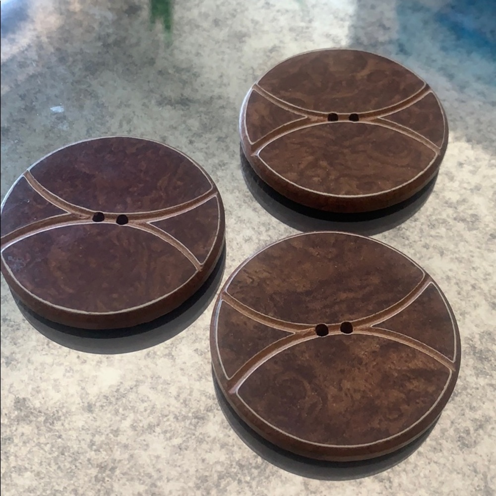 Vintage Wood Buttons Lot of 3